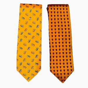 Lot of 2 Orange 100% Silk Neck Ties Made in Italy Harrison Jester Hats Mushroom